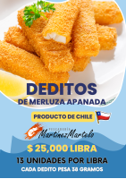 Deditos de pescado apanados de merluza chilena